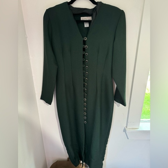 Vintage 80s benson and smith forest green midi button up dress size 5/6 - Picture 1 of 3